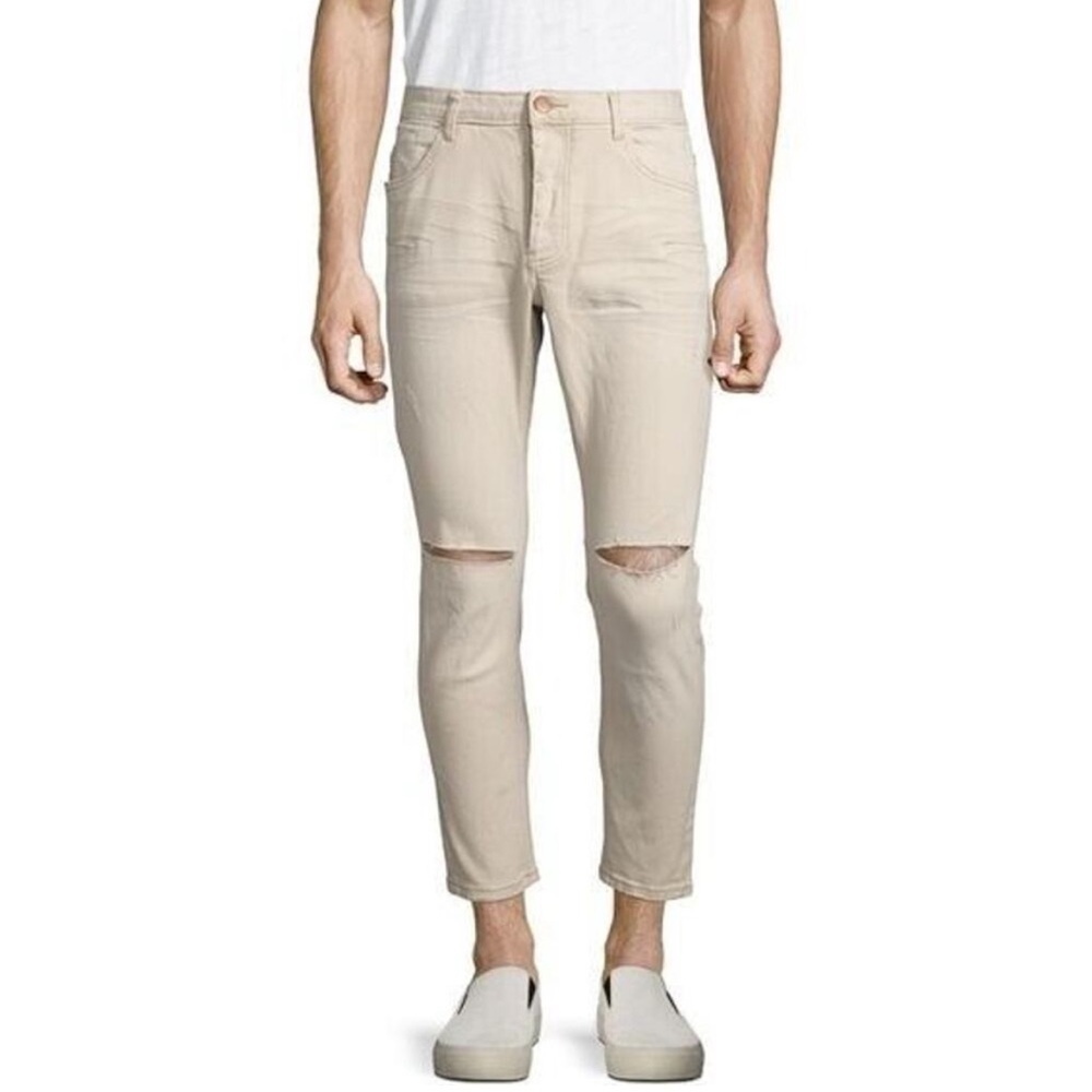 New One Teaspoon Mr Blues Knee Slit Button Fly Jeans Cream Mens Sz 32